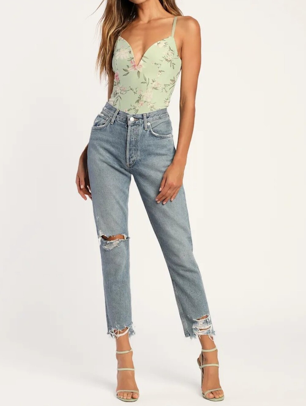 NWT Passion Blooms Sage Green Floral Print Mesh Bodysuit XS